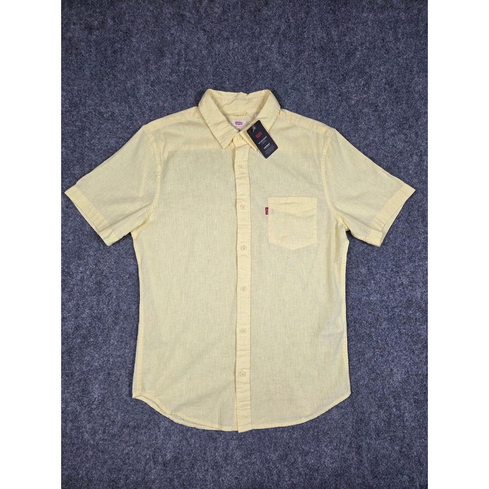 Levi's Button Down Shirt Mens S Yellow The One Pocket Cotton Linen Short Sleeve